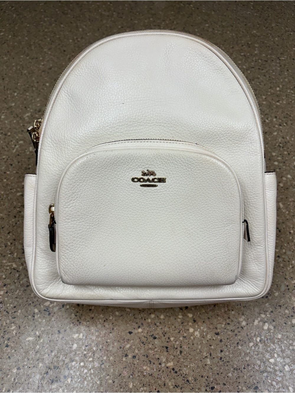 Coach White Pebbled Leather Mini Backpack with Gold Hardware